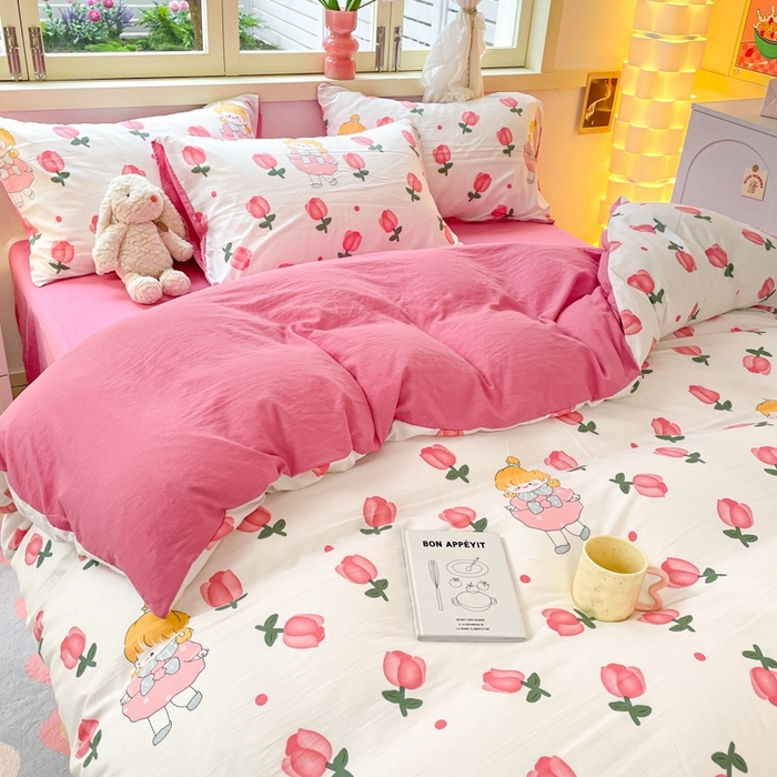 91家纺网 家纺一手货源 找家纺 卡斯诺家纺馆 2025新款A类水洗云朵棉四件套（下载包包含买家秀） 花仙子