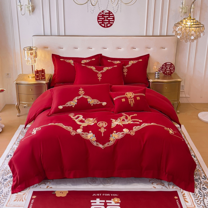 91家纺网 家纺一手货源 找家纺 （总）2024新款亲肤面料婚庆刺绣系列四件套