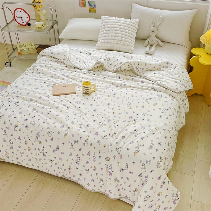 91家纺网 家纺一手货源 找家纺 米米儿家纺 2024新款A类针织棉夏被夏凉被被子被芯 花丛喵