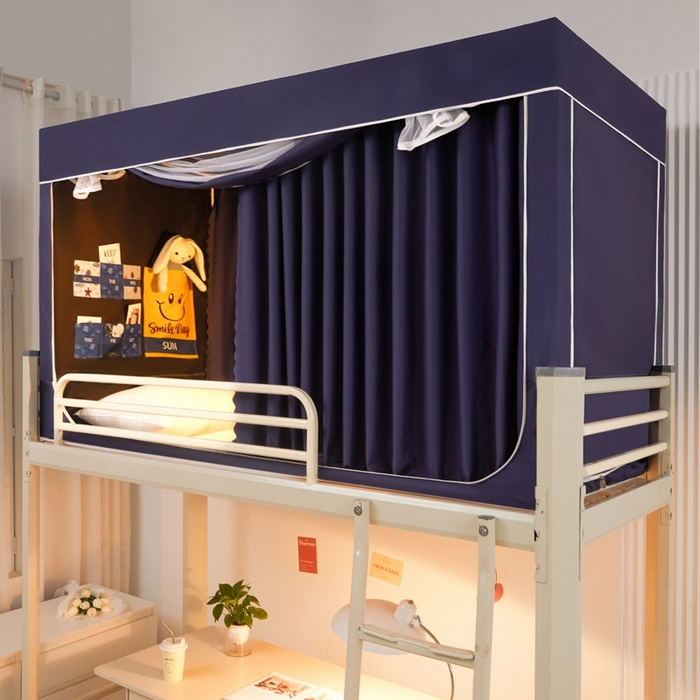 91家纺网 家纺一手货源 找家纺 宅部落 2024新款99%全遮光涂层学生上下铺蚊帐 纯色-藏蓝