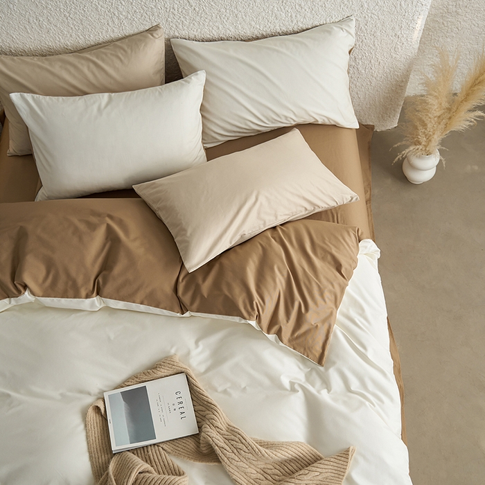 91家纺网 家纺一手货源 找家纺 千朵森 2024新款全棉贡缎双拼纯色四件套 暗香-瑞雪白双拼