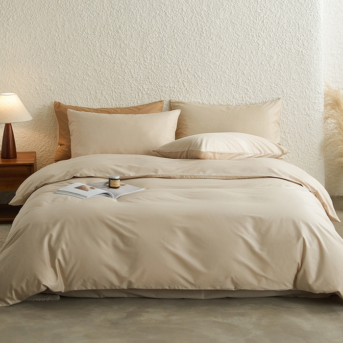 91家纺网 家纺一手货源 找家纺 千朵森 2024新款全棉贡缎双拼纯色四件套 暗香-玉石白