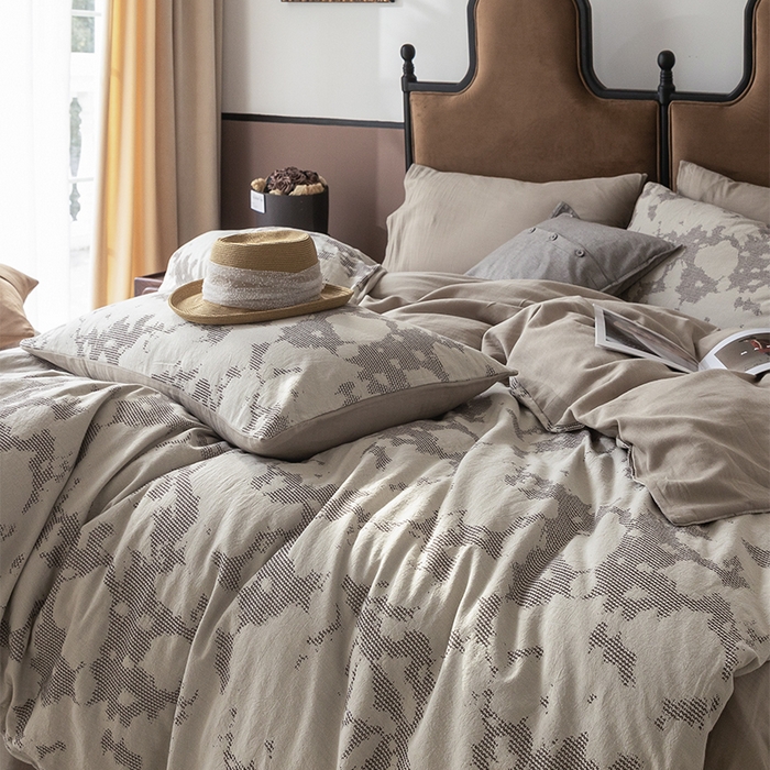 91家纺网 家纺一手货源 找家纺 棉邦 2024新款全棉色织工艺双层纱四件套 大展宏图米白