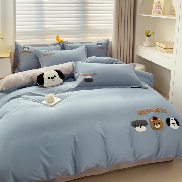 91家纺网 家纺一手货源 找家纺 娜娜 2024新款全棉亲肤舒适毛巾绣卡通系列四件套 汪汪队-深蓝