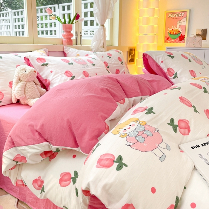 91家纺网 家纺一手货源 找家纺 卡斯诺家纺馆 2025新款A类水洗云朵棉四件套（下载包包含买家秀） 花仙子