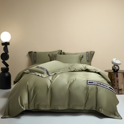 91家纺网 家纺一手货源 找家纺 （总）爱缦 2024新款100支澳棉CR工艺极简轻奢刺绣四件套-茹伊 风格一