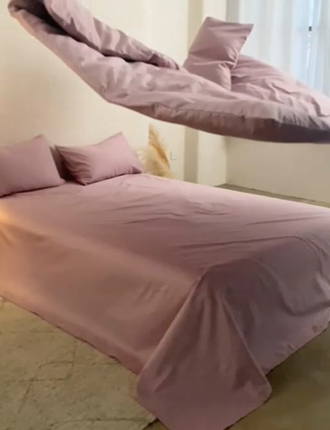 91家纺网 家纺一手货源 找家纺 千朵森 2024新款全棉贡缎双拼纯色四件套 暗香-豆沙粉