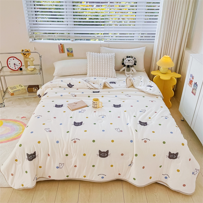 91家纺网 家纺一手货源 找家纺 米米儿家纺 2024新款A类针织棉夏被夏凉被被子被芯 波点猫咪