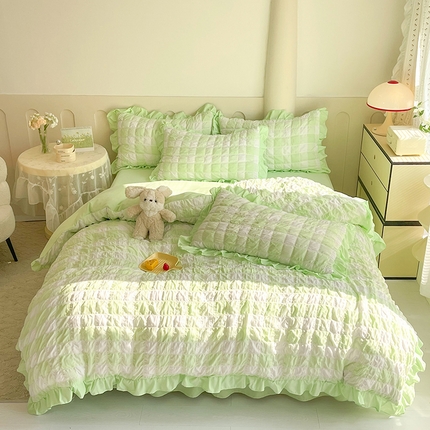 91家纺网 家纺一手货源 找家纺 （总）九诺 2024春夏新款泡泡纱花边彩虹泡芙系列四件套