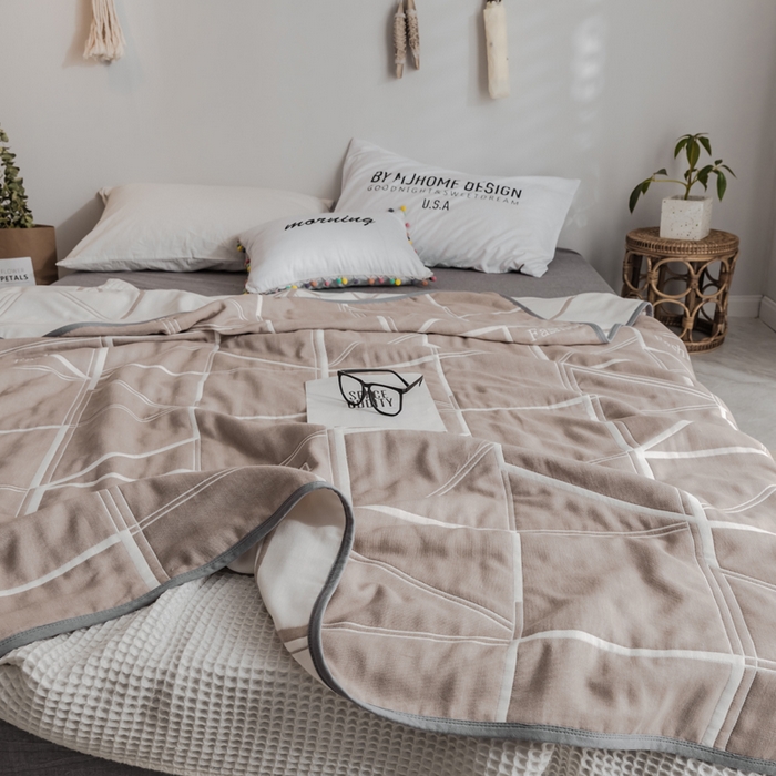 91家纺网 家纺一手货源 找家纺 朴尔 2024经典六层纱布全棉毛巾被系列 简约驼