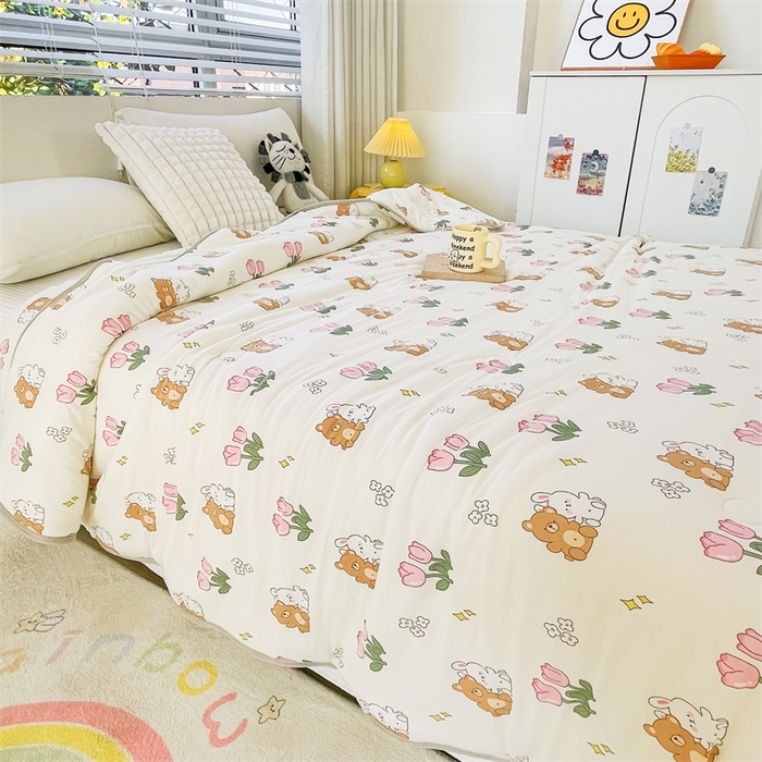 91家纺网 家纺一手货源 找家纺 米米儿家纺 2024新款A类针织棉夏被夏凉被被子被芯 郁金香小兔