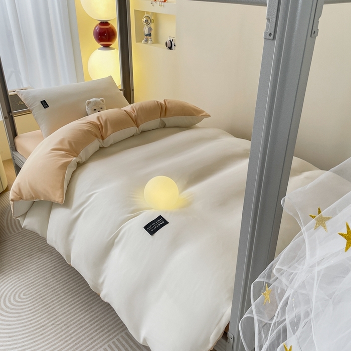 91家纺网 家纺一手货源 找家纺 米瑞娜2024水洗棉麻双拼纯色学生款被套 奶茶+芝士