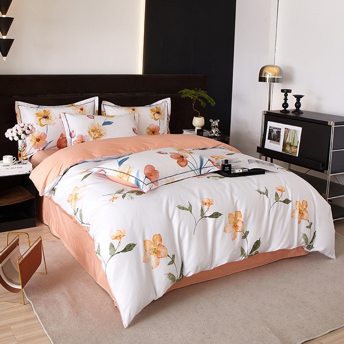 91家纺网 家纺一手货源 找家纺 沐白 2024新款全棉全棉13376全活性印花黄金棉系列四件套 白觅-浅灰