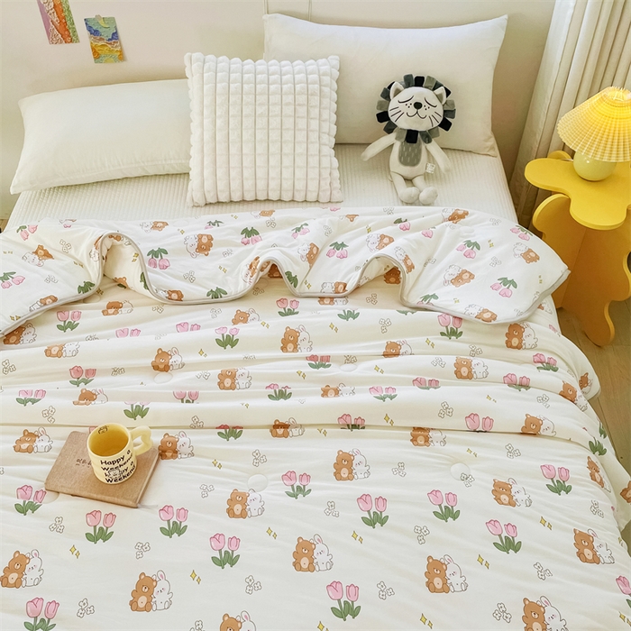 91家纺网 家纺一手货源 找家纺 米米儿家纺 2024新款A类针织棉夏被夏凉被被子被芯 郁金香小兔