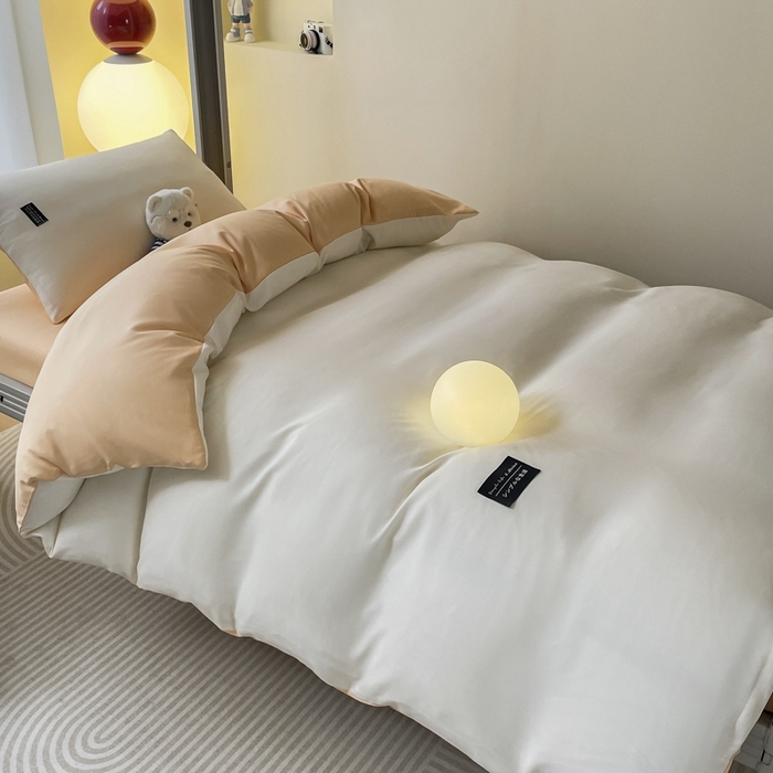 91家纺网 家纺一手货源 找家纺 米瑞娜2024水洗棉麻双拼纯色学生款被套 奶茶+芝士