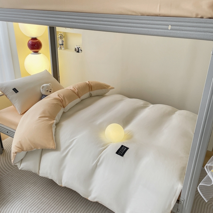 91家纺网 家纺一手货源 找家纺 米瑞娜2024水洗棉麻双拼纯色学生款被套 奶茶+芝士