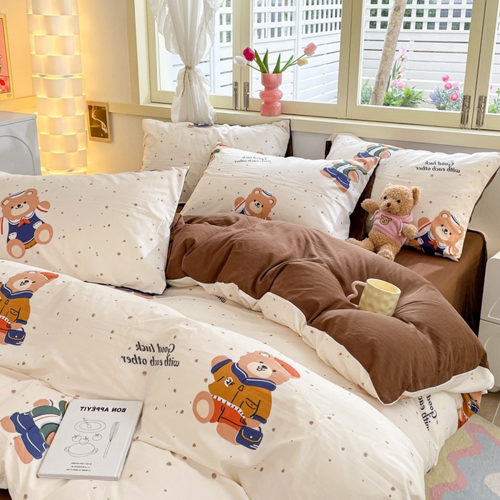 91家纺网 家纺一手货源 找家纺 卡斯诺家纺馆 2025新款A类水洗云朵棉四件套 （下载包包含买家秀）清新小熊