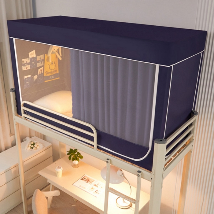 91家纺网 家纺一手货源 找家纺 宅部落 2024新款99%全遮光涂层学生上下铺蚊帐 纯色-藏蓝