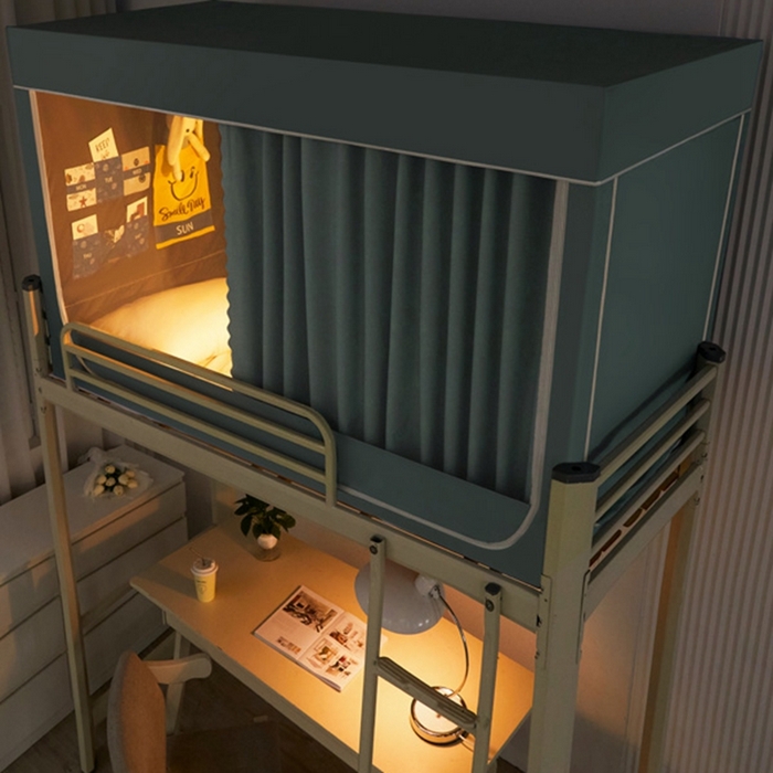 91家纺网 家纺一手货源 找家纺 宅部落 2024新款99%全遮光涂层学生上下铺蚊帐 纯色-浅蓝