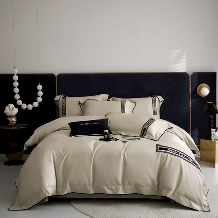 91家纺网 家纺一手货源 找家纺 （总）爱缦 2024新款100支澳棉CR工艺极简轻奢刺绣四件套-茹伊 风格二