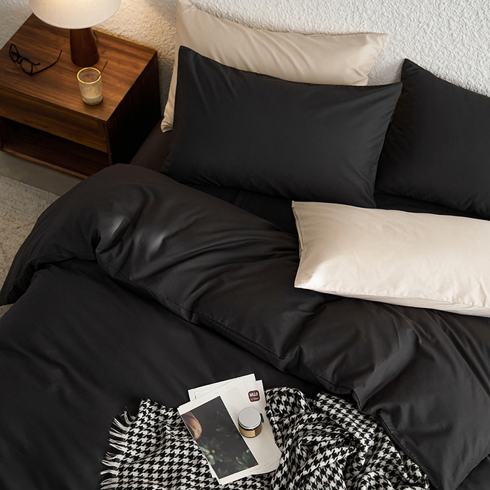 91家纺网 家纺一手货源 找家纺 千朵森 2024新款全棉贡缎双拼纯色四件套 暗香-熔岩灰