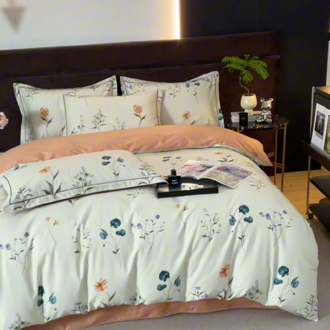 91家纺网 家纺一手货源 找家纺 沐白 2024新款全棉全棉13376全活性印花黄金棉系列四件套 夏瑶-蓝