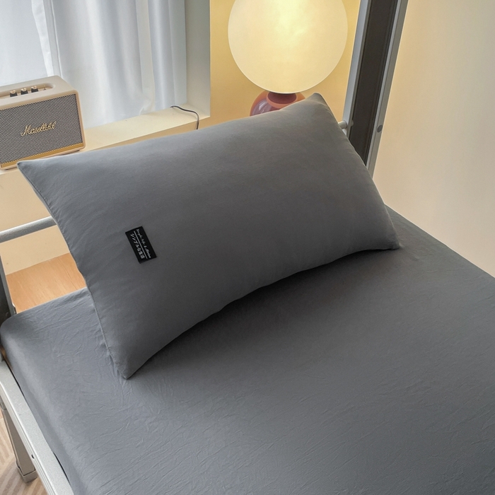91家纺网 家纺一手货源 找家纺 米瑞娜2024水洗棉麻双拼纯色学生款枕套 高级灰