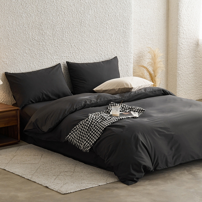 91家纺网 家纺一手货源 找家纺 千朵森 2024新款全棉贡缎双拼纯色四件套 暗香-熔岩灰