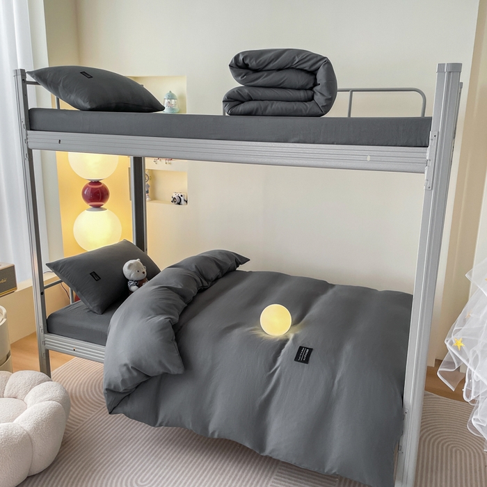 91家纺网 家纺一手货源 找家纺 米瑞娜 2024新款水洗棉麻双拼纯色学生三件套 高级灰