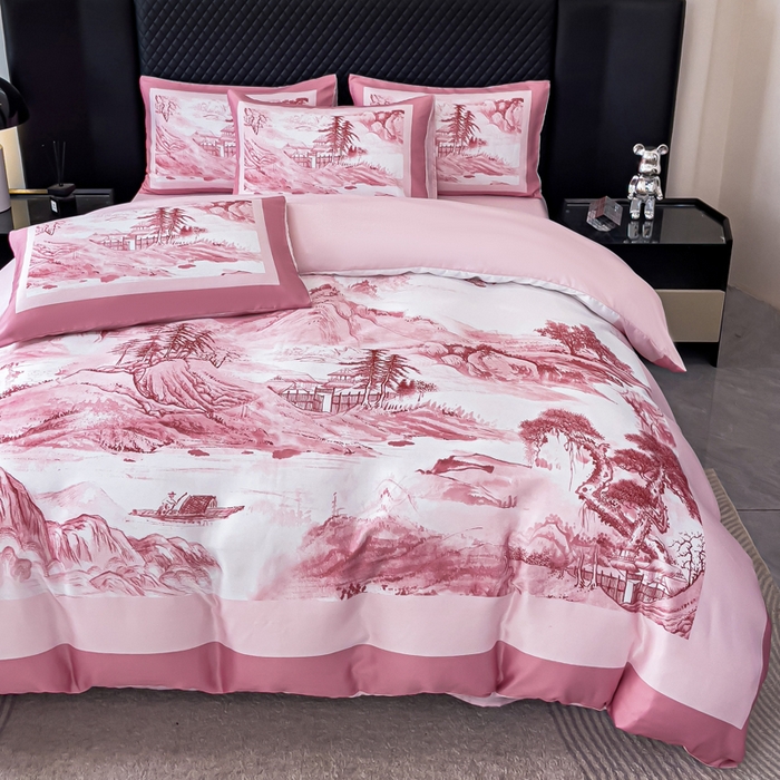 91家纺网 家纺一手货源 找家纺 （总）2024新款水洗真丝画意山水系列四件套