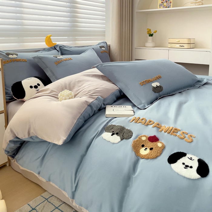 91家纺网 家纺一手货源 找家纺 娜娜 2024新款全棉亲肤舒适毛巾绣卡通系列四件套 汪汪队-深蓝