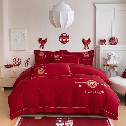 91家纺网 家纺一手货源 找家纺 （总）2024新款亲肤面料婚庆刺绣系列四件套