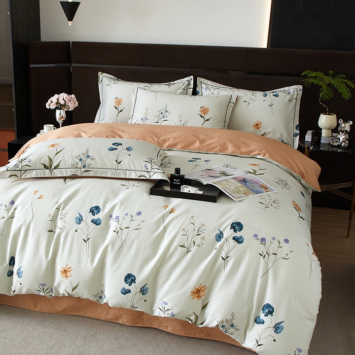 91家纺网 家纺一手货源 找家纺 沐白 2024新款全棉全棉13376全活性印花黄金棉系列四件套 夏瑶-蓝