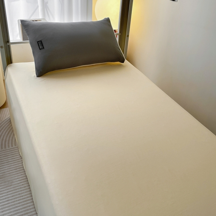 91家纺网 家纺一手货源 找家纺 米瑞娜2024水洗棉麻双拼纯色学生款四件套 中灰+奶茶