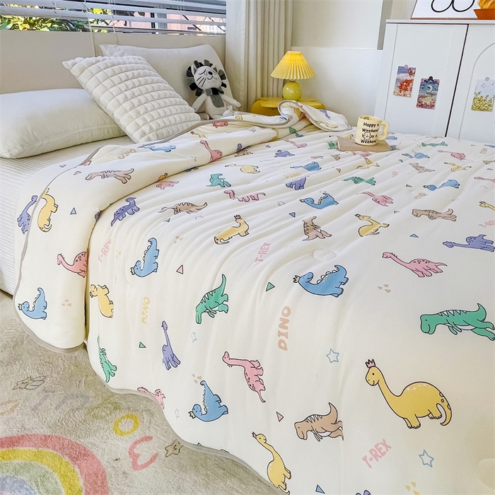 91家纺网 家纺一手货源 找家纺 米米儿家纺 2024新款A类针织棉夏被夏凉被被子被芯 恐龙时代