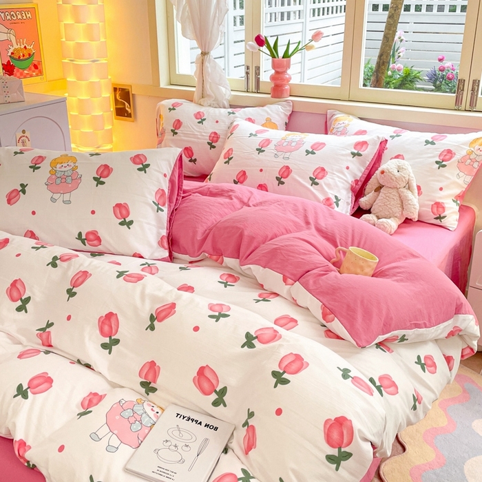 91家纺网 家纺一手货源 找家纺 卡斯诺家纺馆 2025新款A类水洗云朵棉四件套（下载包包含买家秀） 花仙子