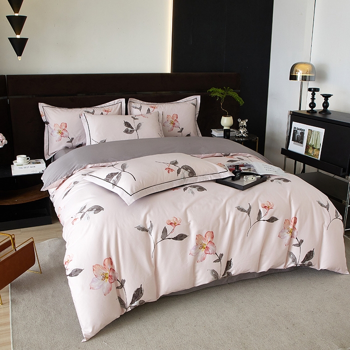 91家纺网 家纺一手货源 找家纺 沐白 2024新款全棉全棉13376全活性印花黄金棉系列四件套 白觅-粉