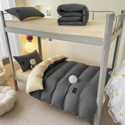 91家纺网 家纺一手货源 找家纺 （总）米瑞娜2024水洗棉麻双拼纯色学生款四件套