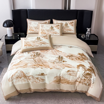 91家纺网 家纺一手货源 找家纺 （总）2024新款水洗真丝画意山水系列四件套