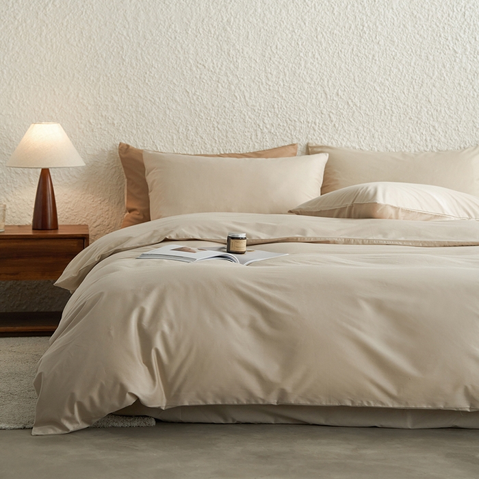 91家纺网 家纺一手货源 找家纺 千朵森 2024新款全棉贡缎双拼纯色四件套 暗香-玉石白