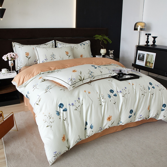 91家纺网 家纺一手货源 找家纺 沐白 2024新款全棉全棉13376全活性印花黄金棉系列四件套 夏瑶-蓝