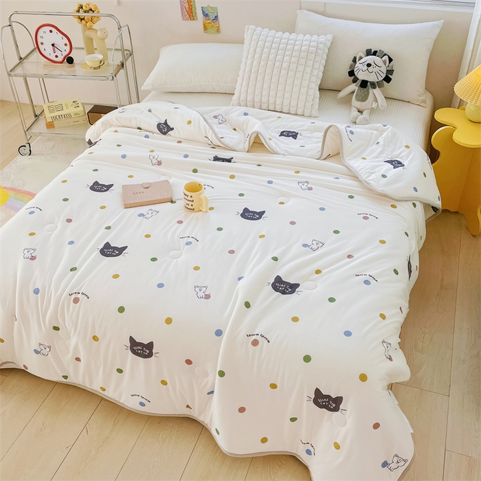 91家纺网 家纺一手货源 找家纺 米米儿家纺 2024新款A类针织棉夏被夏凉被被子被芯 波点猫咪