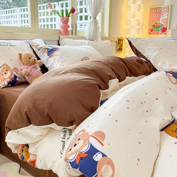 91家纺网 家纺一手货源 找家纺 卡斯诺家纺馆 2025新款A类水洗云朵棉四件套 （下载包包含买家秀）清新小熊