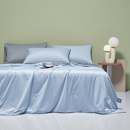 91家纺网 家纺一手货源 找家纺 莱登卡奴 2025新款A类云母凉感丝系列-单夏被 蓝拼灰