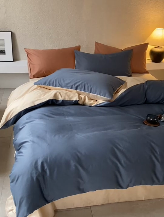 91家纺网 家纺一手货源 找家纺 鹿班家居 2024新款100S长绒棉双拼套件 标准会员-10 柔蓝