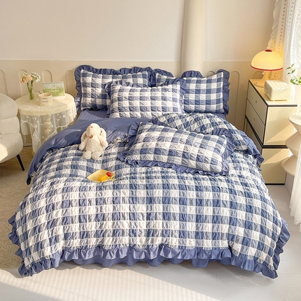 91家纺网 家纺一手货源 找家纺 （总）九诺 2024春夏新款泡泡纱花边彩虹泡芙系列四件套