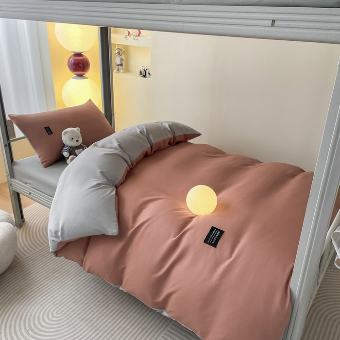 91家纺网 家纺一手货源 找家纺 米瑞娜2024水洗棉麻双拼纯色学生款被套 黛粉+浅灰