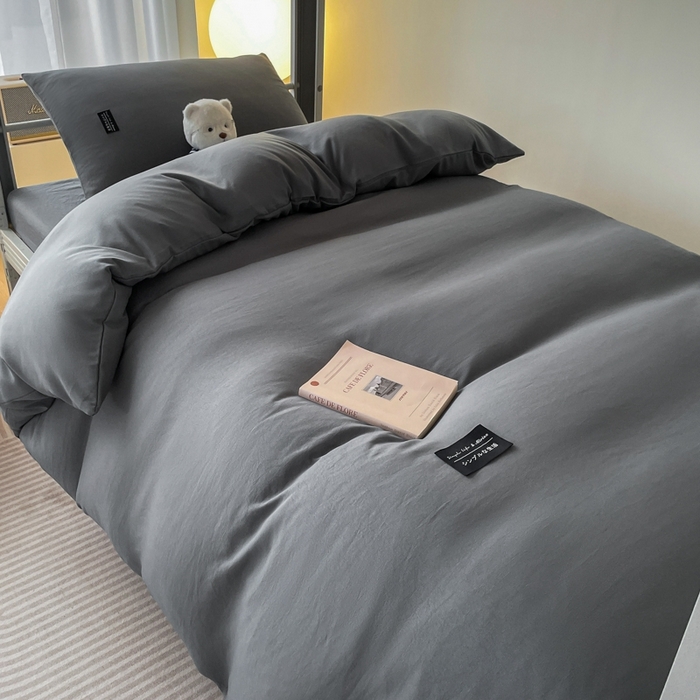 91家纺网 家纺一手货源 找家纺 米瑞娜2024水洗棉麻双拼纯色学生款被套 高级灰