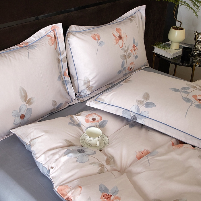 91家纺网 家纺一手货源 找家纺 沐白 2024新款全棉全棉13376全活性印花黄金棉系列四件套 初宜-粉