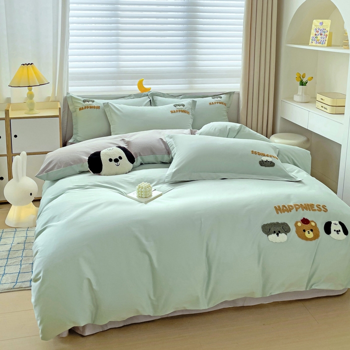 91家纺网 家纺一手货源 找家纺 娜娜 2024新款全棉亲肤舒适毛巾绣卡通系列四件套 汪汪队-繁星蓝